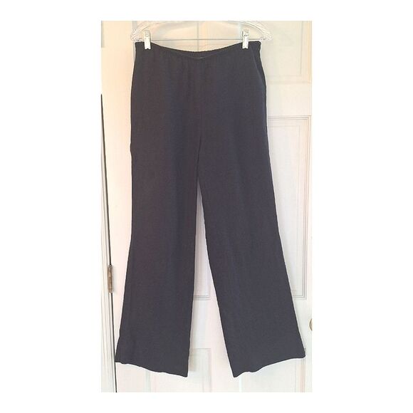 Chico's 100% Linen Pant Black Pull On Wide Leg Back Pockets size 1  S  8 10 Long - Picture 1 of 16
